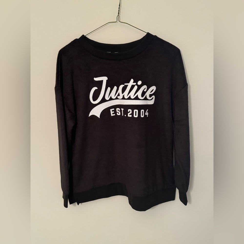 JUSTICE ACTIVE GIRLS 16 / 18 BLACK FLEECE LOGO TUNIC SWEATSHIRT - SOFT!